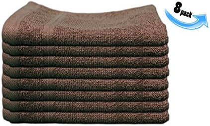 All Design's Turkish Dobby Terry Border WashCloths - %100 Cotton - 13 inch by 13 inch, 8 Pieces Brown Color