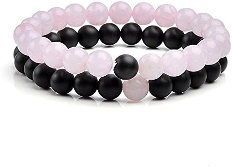 His And Hers Couples Bracelets 7.5" Flexibility Size 8mm Energy Balance Chakra Beads (Pack of 2)