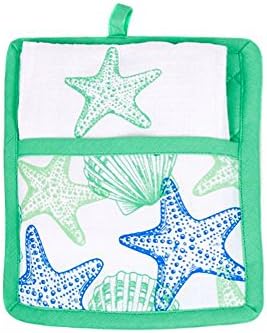 Sea Life Shell Pot Holder &amp; 18x28" Dish Towel Kitchen Gift Set (Sea Green)