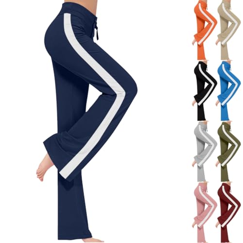 ATALRPOU Navy Baggy Track Pants Women Plus Size Wide Leg Sweatpants Side Stripe Pants Loose Leg Trouser Women's Activewear Hippie Stretchy Joggers