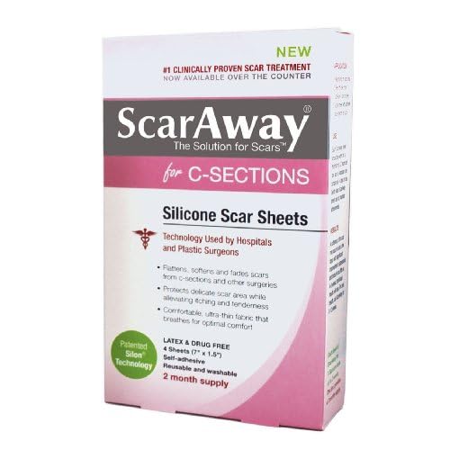 ScarAway C-Section Scar Treatment Strips, Silicone Adhesive Soft Fabric 4-Sheets (7 X 1.5 Inch) image
