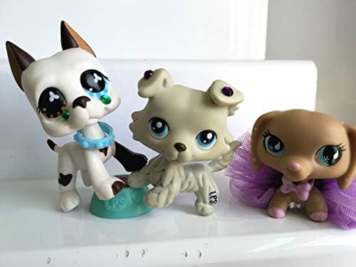 LPSUSA LPS Dachshund 909 Tan LPS Great Dane 577 White and Brown LPS Collie 363 Grey Dogs Puppy Set with Accessories Collection Figure Kids Girls Boys Xmas Gift US Stock