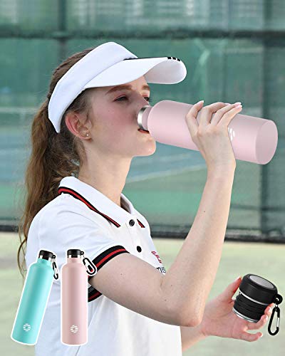 FJbottle Insulated Water Bottle 34 oz with Durable Carry Case, Stainless Steel Wide Mouth Lids, Keeps Liquids Hot or Cold, Double Wall Sweat Proof Sport Design, Ideal Gift Choice, Blush Pink