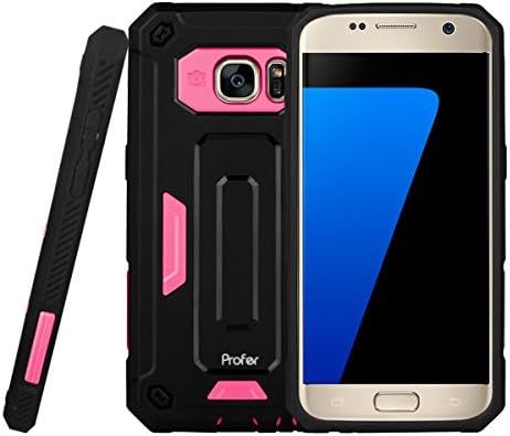 S7 Case,Profer [Heavy Duty]Dual Layer Armor Holster Defender Full Body Protective Hybrid Wallet Case Card Slots cover for Samsung Galaxy S7 G-Hotpink