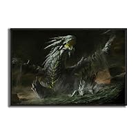 Framed Canvas Wall Art Knight Fighting The Fire Dragon Canvas Prints Home Artwork Decoration for Living Room,Bedroom - 16x24 inches