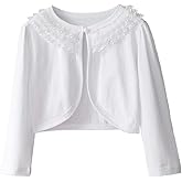 Girl Lace Bolero Cardigan Shrug - Little Girl Long Sleeve Shrug Sweater with Pearls 2-11 Years