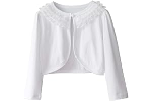 ILAVSUN Girl Lace Bolero Cardigan Shrug - Little Girl Long Sleeve Shrug Sweater with Pearls 2-11 Years
