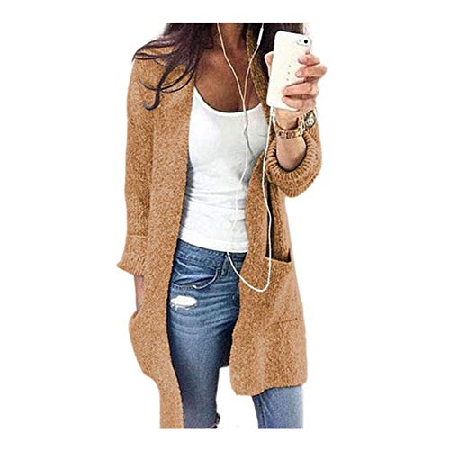 Women's Cardigan Sweater Long Cardigans Pockets Casual Sweaters Fashion Plus Size 4XL 5XL,X-Large,Khaki