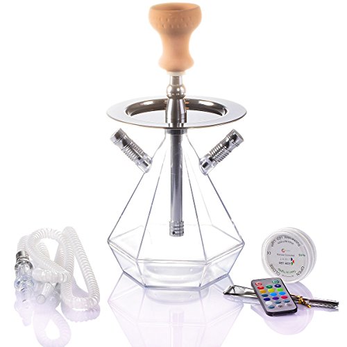 6 Pieces Top Led Shisha Acrylic Hookah Kit Set, with Coal Holder Charcoal Holder Shisha Heat Management, Silicone Hookah Bowl, Silicone Hose, Led Changing Color Lamp, Coal Tong, Acrylic Base