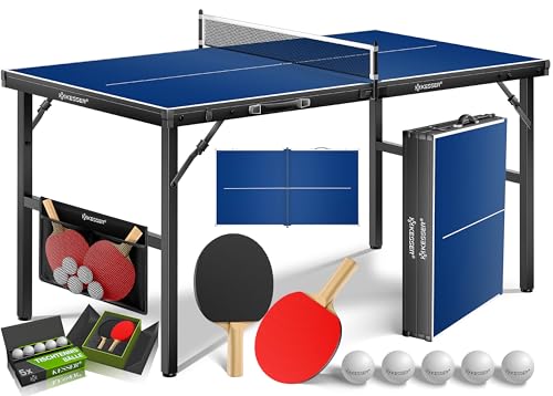 KESSER® Tischtennisplatte Mini mit Tischtennisschläger-Set, Tischtennisbällen und TT-Netz | Indoor | Unterwegs, laminierte Platte + klappbar – Kofferd
