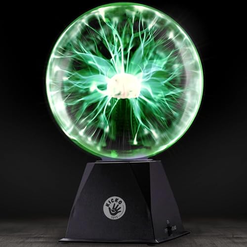 Kicko 7” Green Plasma Ball Touch Sensitive, Nebula Thunder Lightning Plug-in Plasma Globe, Crystal Ball for Parties, Science Decorations, Props, Light Up Ball for Kids, Bedroom Decor, Home