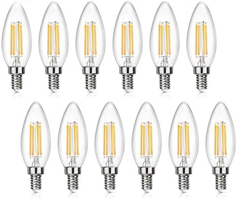 12 Packs of E14 LED Candle Bulbs Dimmable, 4W, Warm White 3000K, 400lm, Ra 80+, Edison Screw Chandelier Lamp Candle Light Bulbs,40W Incandescent Bulb Equivalent, C35 Energy Saving Candle Light Bulbs