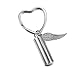 HooAMI Silver Angel Wing Cylinder Cremation Urn Keychain Keepsake Memorial Ashes Stainless Steel Heart Keyring