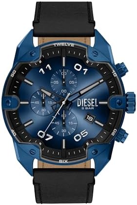 Amazon.com: Diesel Spiked Stainless Steel and Leather Chronograph