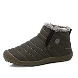 JACKSHIBO Women Men Fully Fur Lined Waterproof Anti-Slip Outdoor Slippers Ankle Boots House Slipper,women 7 us/men 6.5 us,grey