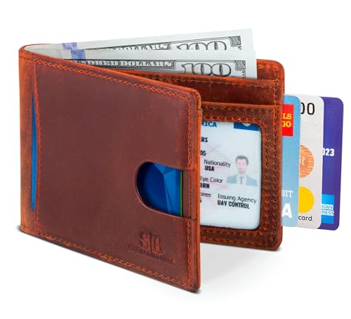 SERMAN Brands RFID Blocking Slim Bifold Genuine Leather Thin Minimalist Front Pocket Wallets for Men Billfold Wallet Men Gift, Canyon Red 2.0, Slim