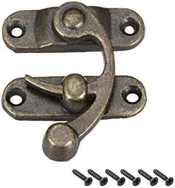 uxcell Antique Vintage Lock Clasp Right Latch Hook Hasp 42mm x 36mm Swing Arm Latch Plated Bronze, 5 pcs w Screws