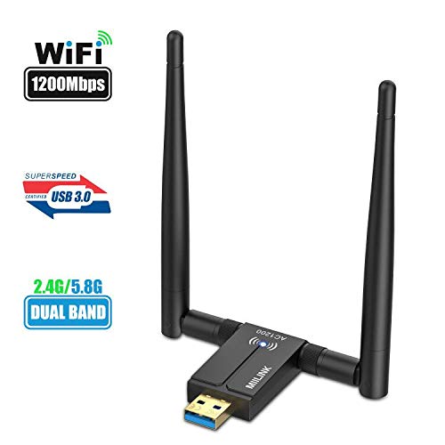 Wireless USB WiFi Adapter for PC - 802.11AC 1200Mbps Dual 5Dbi Antennas 5G/2.4G WiFi USB for PC Desktop Laptop MAC Windows 10/8/8.1/7/Vista/XP/Mac10.6/10.13, WiFi USB Computer Network Adapters