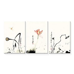 3 Panel Simple and Elegant Lotus Painting Wall...
