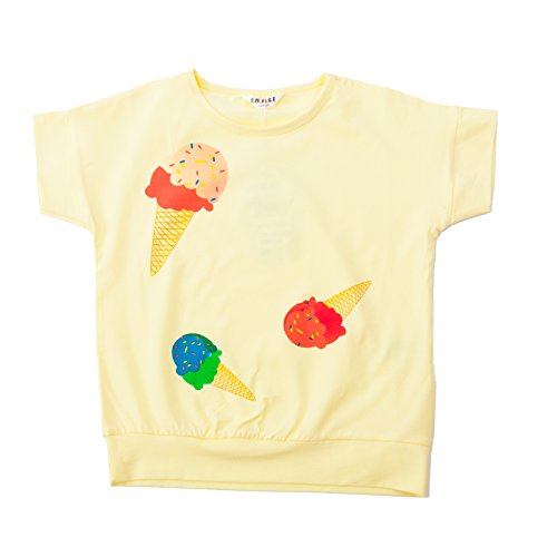 Girls' Ice Cream Printed Summer Short Puff Sleeve Round Neck T-Shirt