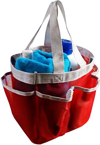 2 IN 1 SET Mesh Shower Caddy + Large Comb Premium 7-pocket Mesh Portable Quick-Dry Shower Caddy with Handle, And a bonus 8.5" Plastic Comb with Two Side Tooth, by BlueSkyBos (Red, 6" X 8" X 9")