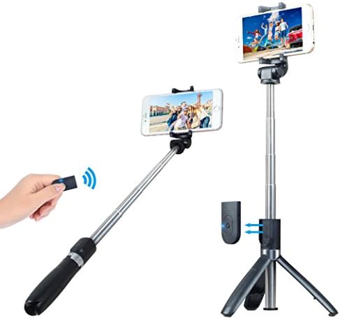 PicxlStik Bluetooth Selfie Stick Tripod|Extendable Selfie Stick with Wireless Remote and Tripod Stand for iPhone X/8/8P/7/7P/6s/6P, Galaxy S5/S6/S7/S8, Google, Huawei and More (Black)