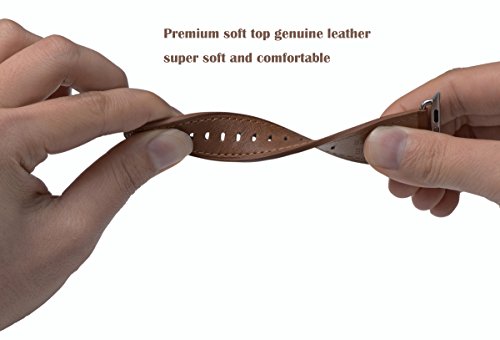JSGJMY Apple Watch Band 42mm Men Caramel Vintage Genuine Leather Loop Replacement Wrist Iwatch Strap with Stainless Steel Metal Clasp for Apple Watch Series 3 Series 2 Series 1 Sport and Edition - Thumbnail 2