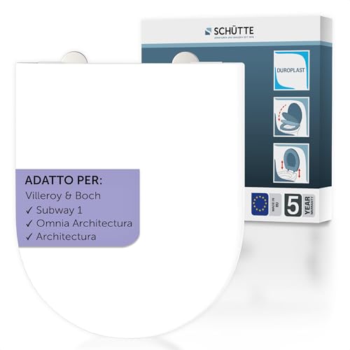 SCHUETTE Abattant WC compatible avec Villeroy & Boch Subway 1, Omnia Architectura, Architectura, avec systeme dabaissement automatique, fabrique en UE, couvercle de toilette amovible en Duroplast