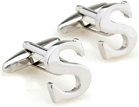 Groom Bride Best Man Wedding French High Class Shirt Cuff Links Buttons Capital Letters A to Z Shining Metal Cufflinks for Important Occasions One Pair with Free Great Gift Box (LETTER S)