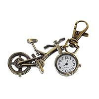 Powerfulline Vintage Bronze Bike Keychain Clock Quartz Pocket Pendant Watch Keychain Gift