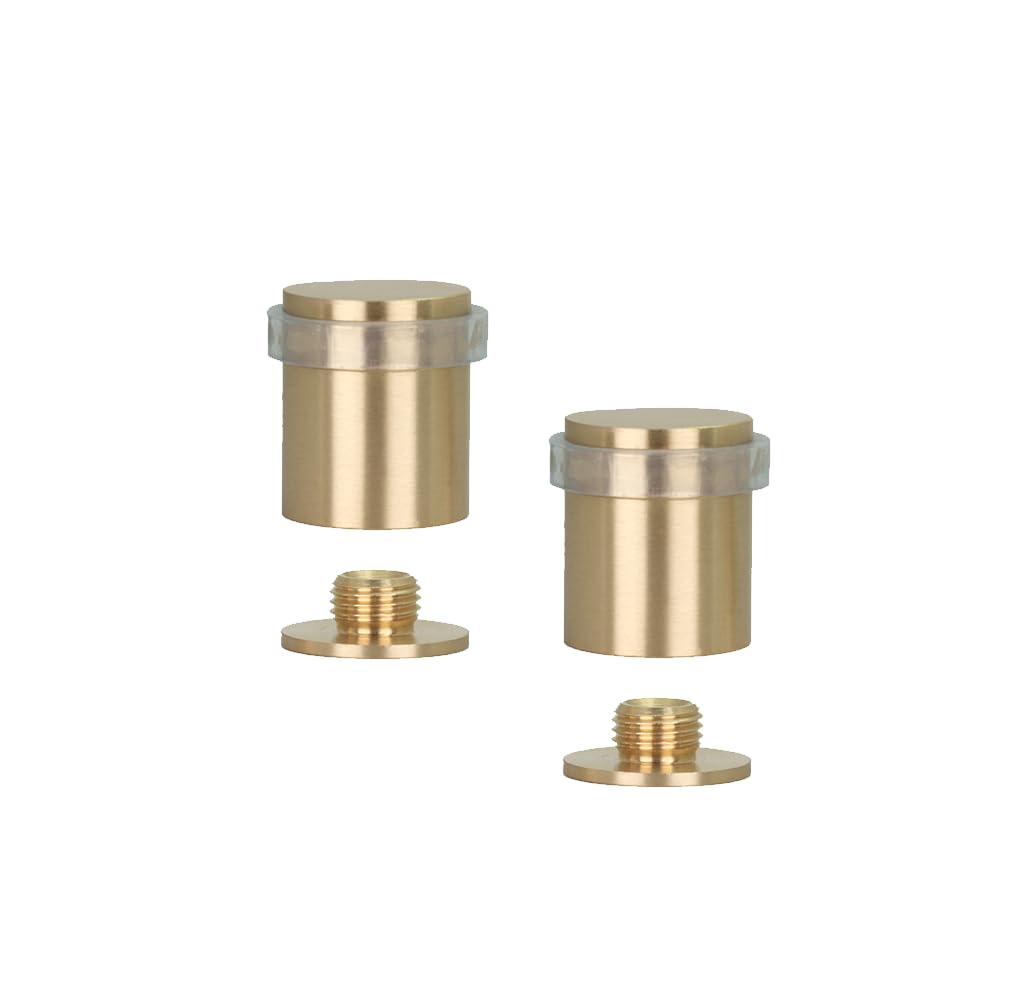 EVI Herrajes | Pack of 2 Brass Door Stops | Ø24x30mm | Floor Mounted | Matte Finished Brass | Transparent Silicone Protection | Includes Screw + Fastening Plug | Model I-18024X30-TCB — image 1