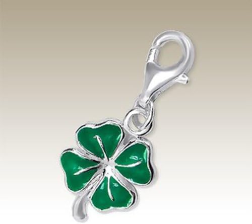 PTN Silver JewelryFour Leaf Clover Charm with Lobster Clasp, Sterling Silver 925, for Charms Bracelet, Necklace (E5993)