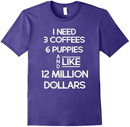 Mens Coffee Fan T-Shirt | I Need 3 Coffees 6 Puppies Large Purple