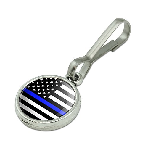 Thin Blue Line American Flag Antiqued Charm Clothes Purse Suitcase Backpack Zipper Pull Aid