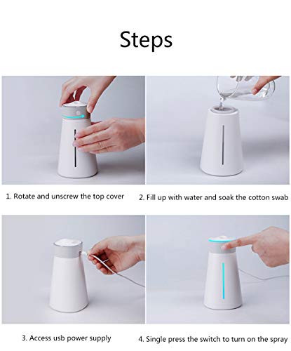 IKER USB Portable Humidifiers with Night Light and Water Tank, Great Cool Mist Air Diffuser with Adjustable Mist Modes, Perfect for Bedroom Office Car and Travel (White-01) - Thumbnail 5