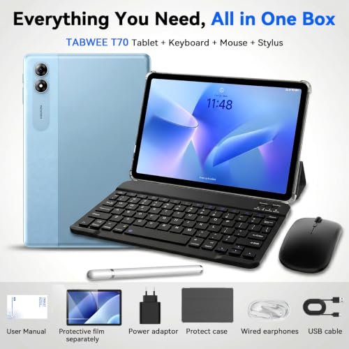 Tablet 2026 Android 16 Tablet with Gemini AI, 11 Inch FHD Display, 32GB RAM 256GB ROM/2TB TF, T7250 CPU + 13MP Camera, 8000mAh, Widevine L1, Tablet with Keyboard, Mouse, Gray, for Work and Study