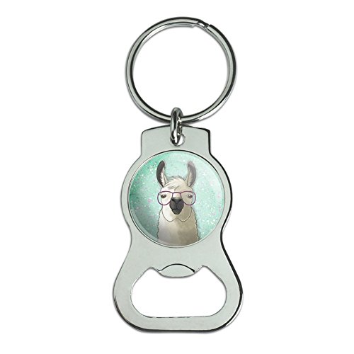 Graphics and More Hip Llama with Glasses Bottle Cap Opener Keychain Key Ring