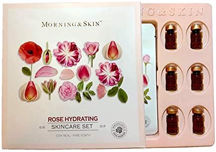 [Morning Skin] Rose Super Hydrating Moisturizing Facial Skincare 6 Pack Set - for Rose Masks 25 ml x 6 Pieces w/Rose Essence 1.5 ml x 6 Vials, 🌹Rose Picked in Morning from Damascus Bulgaria
