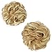 REECHO Thick 2PCS Updo Messy Hair Bun Curly Wavy Ponytail Extensions Hairpieces Hair Scrunchies for Women Girls Color Light Golden Blonde with Bleach Blonde Highlights