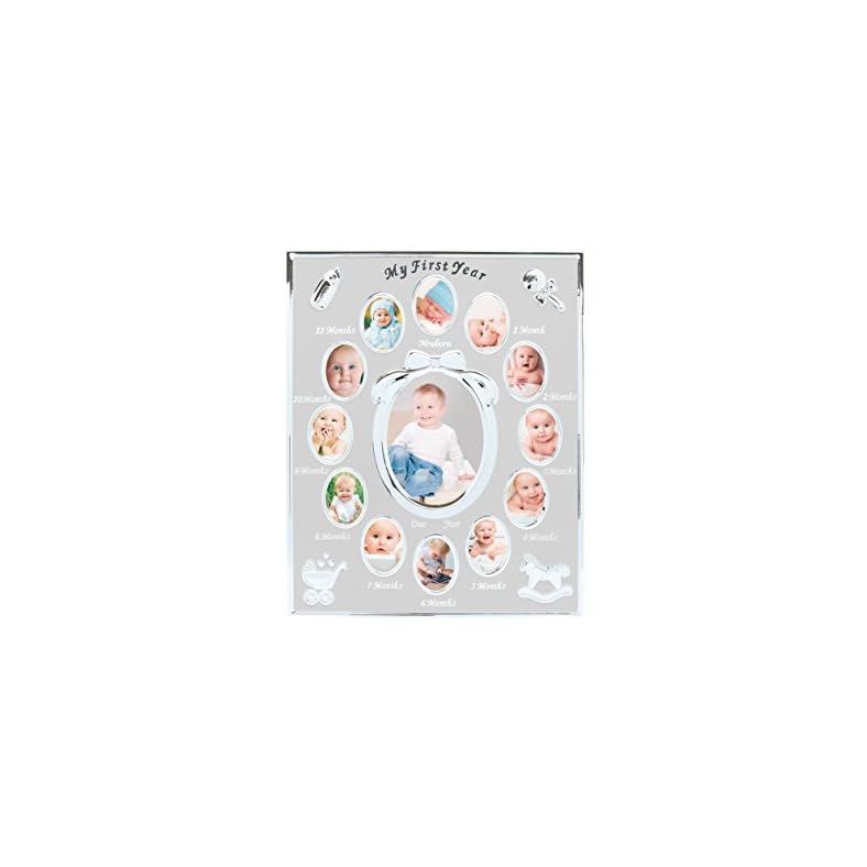 Tiny Ideas Baby’s First Year Picture Frame, First Year by Month, Newborn Baby Registry, Silver (96002)