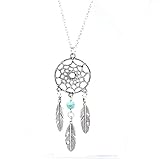 Bestpriceam Bohemian National Wind Tassel Feather Turquoise Long Necklace