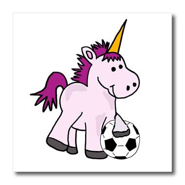 3dRose "Funny Cool Baby Unicorn Playing Soccer Cartoon Iron On Heat Transfer, 6"