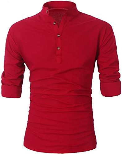 Lende Men Henley Neck Rollup Sleeve Daily Look Linen Shirts FBA