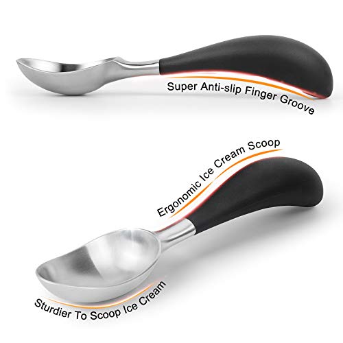 PowerDoF Ice Cream Scoop, Stainless Steel Ice Cream Spoon with Soft Rubber Handle, Perfect Ergonomic Design for Easy Grip, Heavy Duty Icecream Scoop Kitchen Gadgets for Ice Cream, Cookie Dough, Sorbet