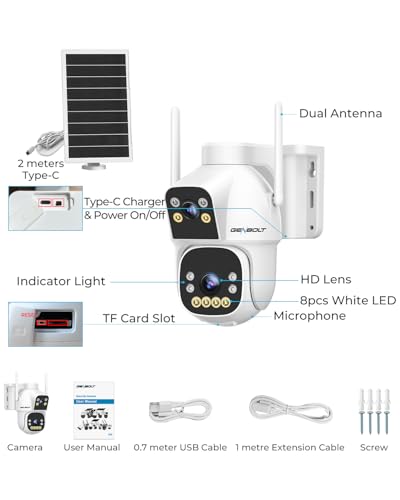 GENBOLT 2.5K AOV WiFi Solar Security Camera Outdoor Wireless, 7/24 Recording 3MP+3MP IP Surveillance Camera with 90FT AI Detection, 8W 15600mAh Battery Powered Camera CCTV