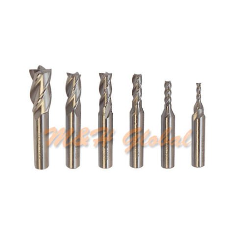 6 PC 1/4 x 3/8 HSS 4 Flute End Mill Set High Speed Steel Center Cut Milling