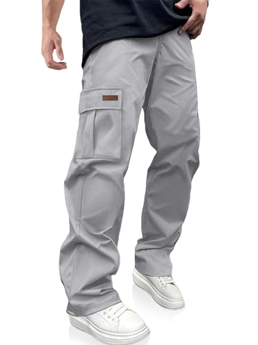 PLEPAN Men's Cargo Pants Light Grey S