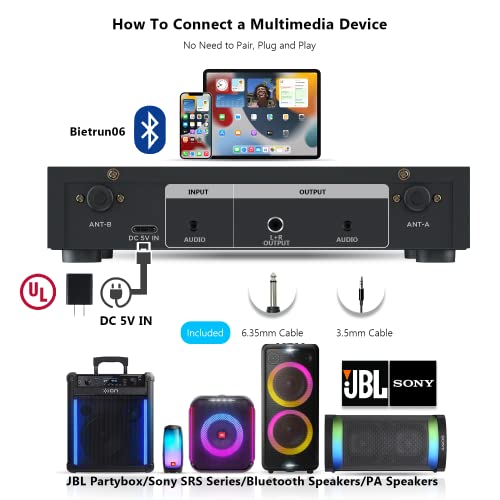Bietrun Wireless Microphones with Echo, EasytoUse, Auto Connect, 160