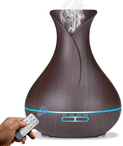 Aromatherapy Diffuser Essential Oil 400ml Ultrsonic Cool Mist Wood Grain Aroma Oil Diffuser Humidifier Air Purifier Ionzier Large Capacity Vase Tulip Essential Oil Diffuser Home Office (B with Remote)