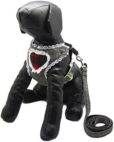 Alfie Pet by Petoga Couture - Alixis Step-in Harness and Leash Set - Style: Grey Lace Heart, Size: Small